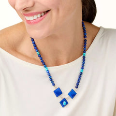 Jay King Sterling Silver Lapis & Turquoise Beaded Gemstone Bib Necklace. 18"