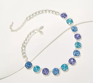 Joan Rivers Silvertone Multicolor Blue Crystal Station Necklace. 18"