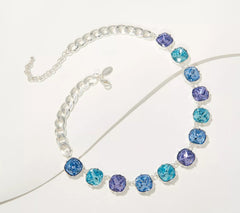 Joan Rivers Silvertone Multicolor Blue Crystal Station Necklace. 18"