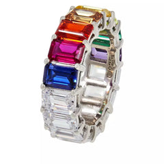 Absolute Sterling Silver CZ Rainbow Reversible Band Ring, Size 5