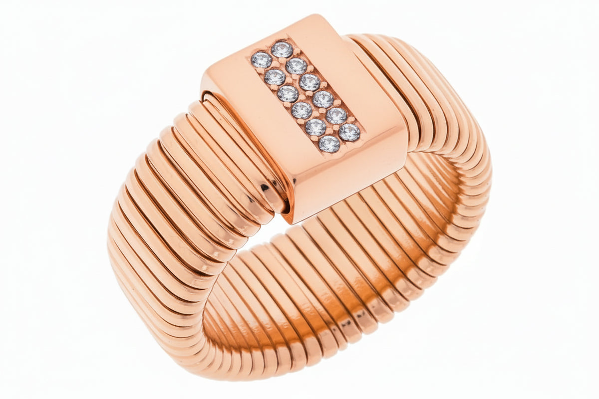 Emma Skye Rosetone Stainless Steel Crystal-Accented Stretch Ring, Size 6