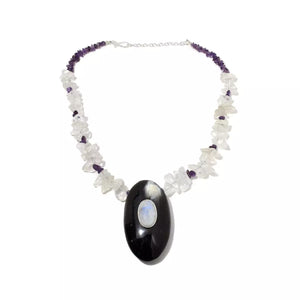 B "Kafi" Oval Horn Drop Multi Gemstone Necklace, 21"