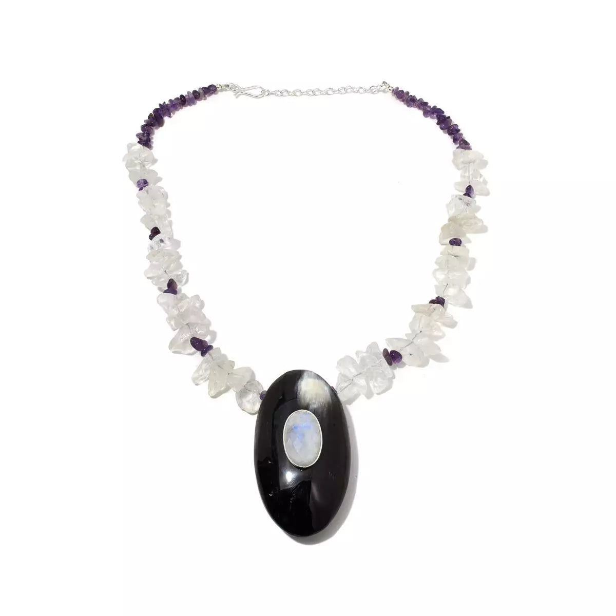 B "Kafi" Oval Horn Drop Multi Gemstone Necklace, 21"