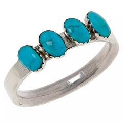 Chaco Canyon Sterling Silver Kingman Turquoise Oval Stones Band Ring, Size 8