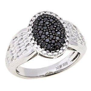 HSN Sterling Silver .25ctw Black Diamond Oval Cluster Ring, Size 5
