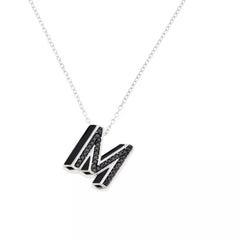 Colleen Lopez Sterling Silver Black Diamond "M" Initial Pendant with Chain. 16"