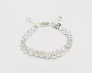 Kirks Folly Silvertone Clear Aurora Borealis Crystal Beaded Adjustable Bracelet