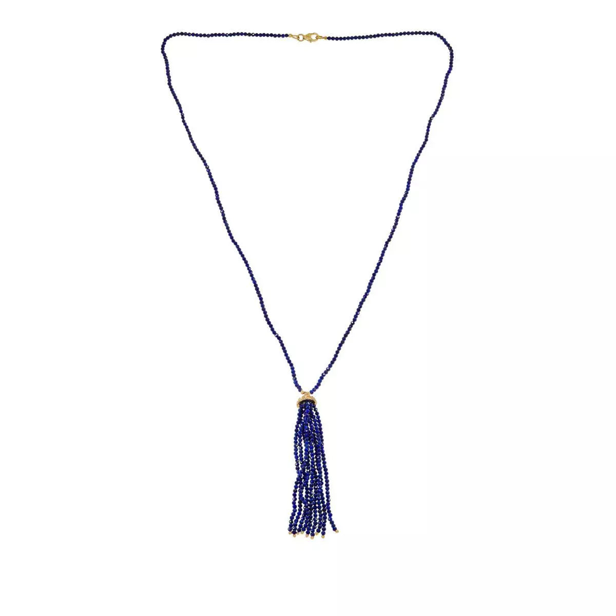 Rarities Sterling Silver Goldclad Blue Lapis Rondelle Tassel Necklace. 28"
