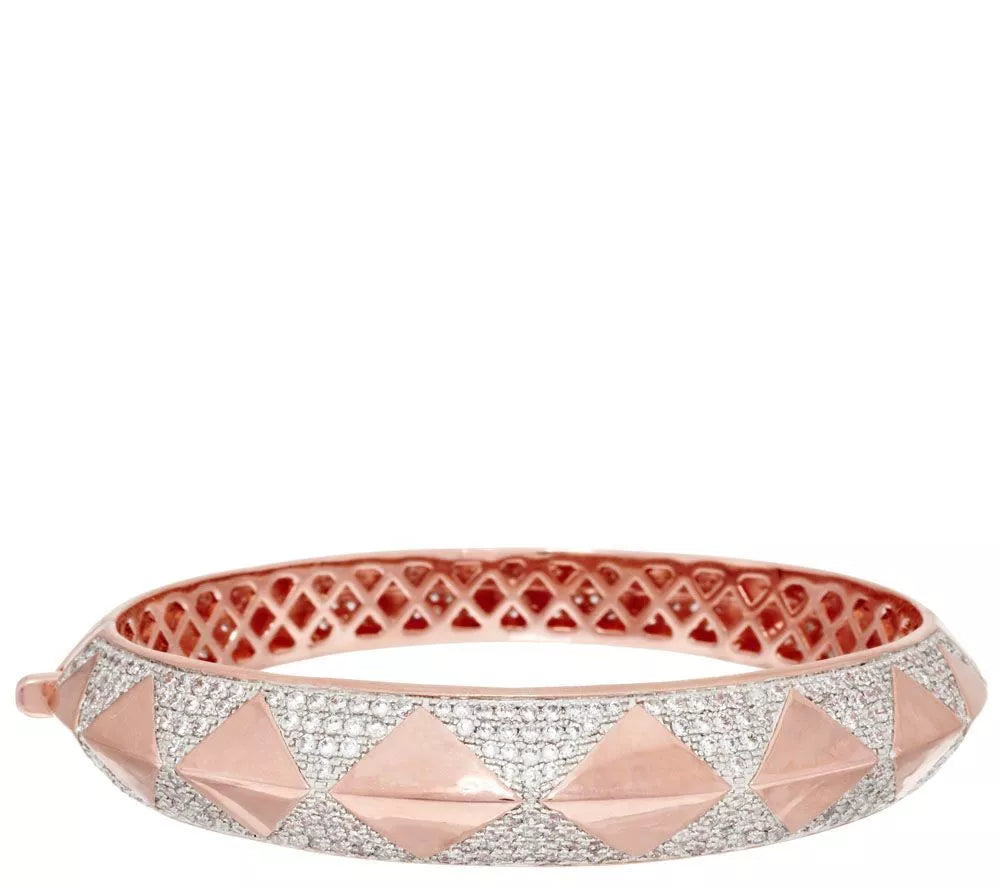 Bronzo Italia Rose Bronze Crystal Hinged Bangle Bracelet, 8"