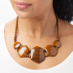 Jay King Sterling Silver Wooden Quartz Statement Necklace. 18"