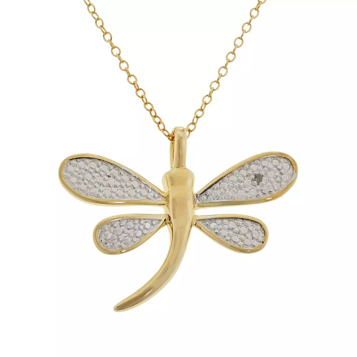 Sevilla Silver Gold-Plated Diamond-Accented Dragonfly Pendant w/Chain. 18"