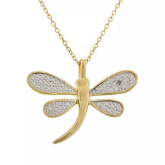 Sevilla Silver Gold-Plated Diamond-Accented Dragonfly Pendant w/Chain. 18"