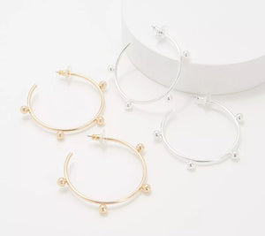 Joan Rivers Goldtone/Silvertone Set of 2 Beaded Hoop Earring