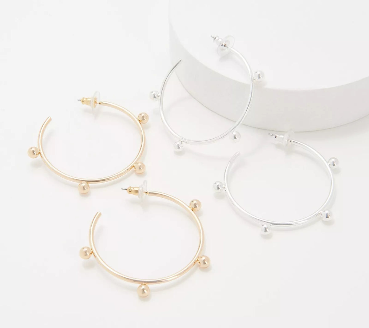 Joan Rivers Goldtone/Silvertone Set of 2 Beaded Hoop Earring