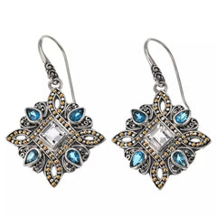 Bali Designs Sterling Silver & 18K Accents 3.9ctw Swiss Blue White Topaz Hook Earrings