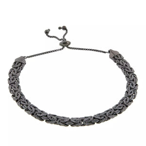 Technibond Sterling Silver Black Rhodium Byzantine Adjustable Bracelet
