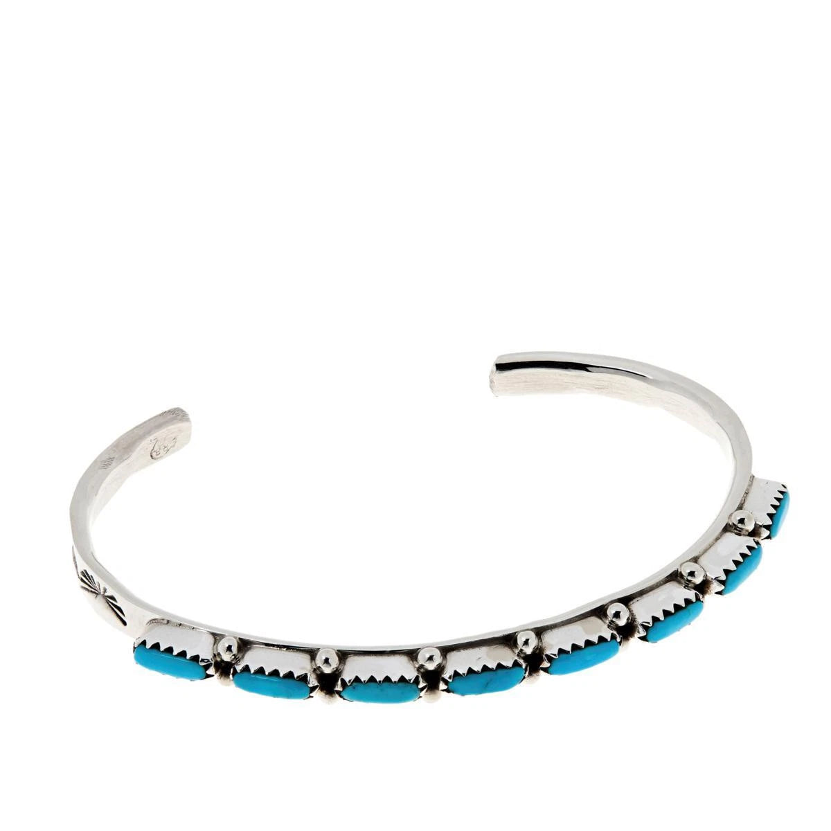 Chaco Canyon Zuni Kingman Turquoise Rectangular Stone Cuff. 6-3/4"