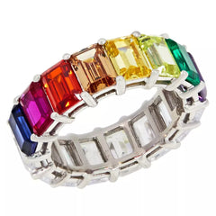 Absolute Sterling Silver CZ Rainbow Reversible Band Ring, Size 5