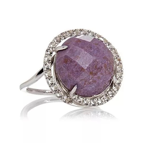 Heritage Gems Sterling Silver Purple Jadeite White Topaz Ring, Size 6